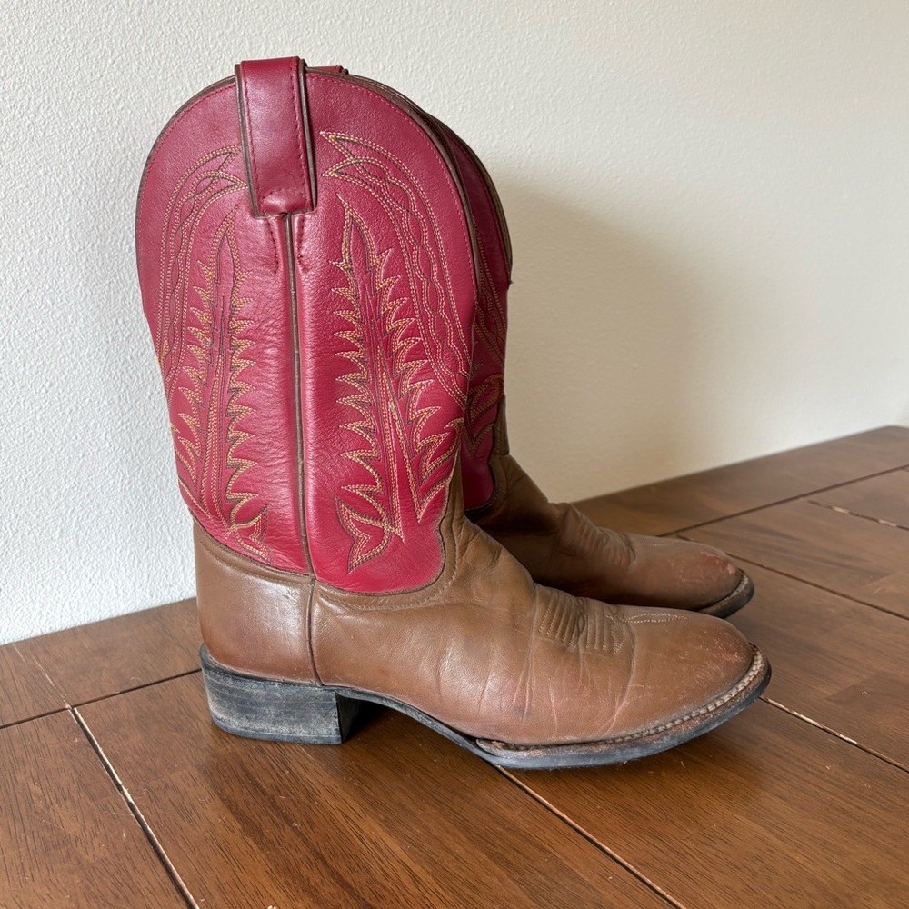 Tony Lama Leather Red and Brown Western Cowboy Boots Women’s Size US 7.5